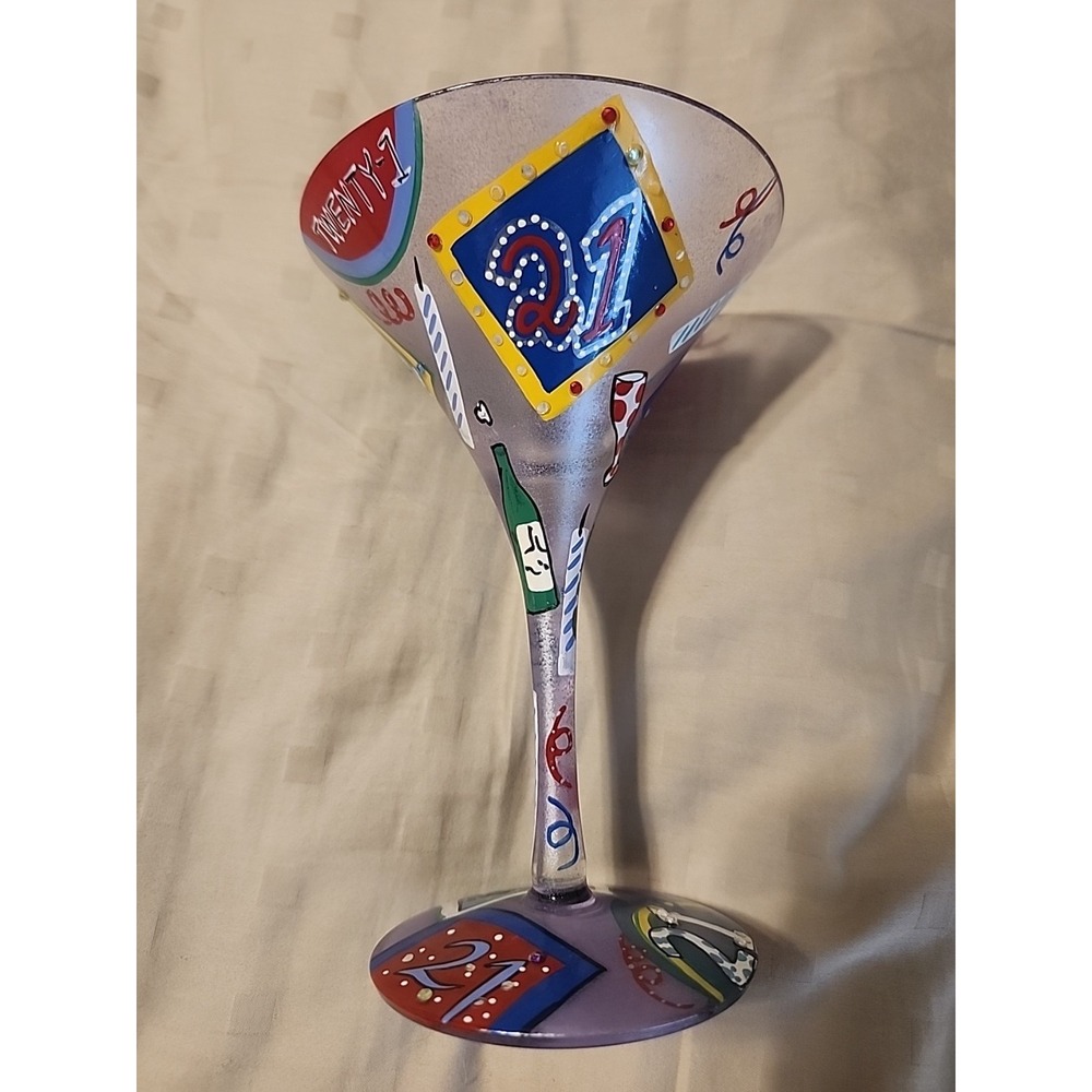 Hand Painted "21" Martini Glass,‎ Lotita Crystal